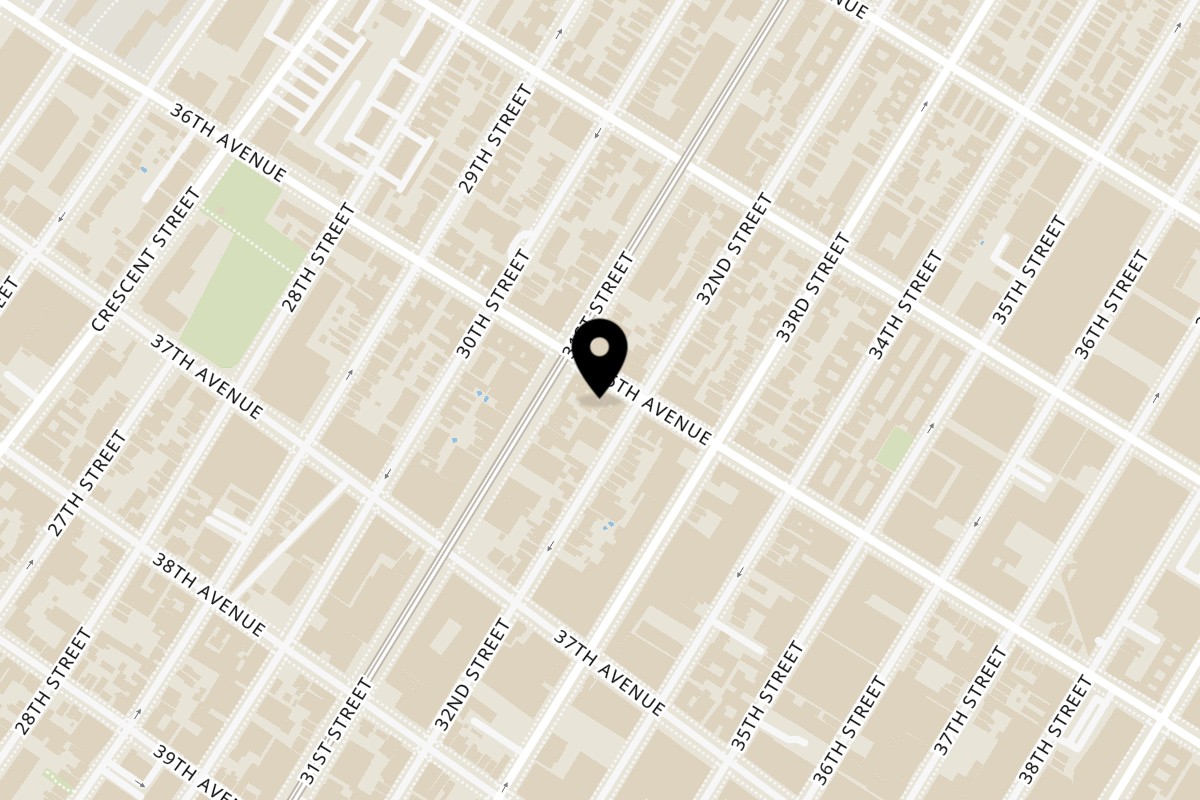 Map showing the location of Darjeeling Kitchen & Café on 31-12 36th Ave in Long Island City